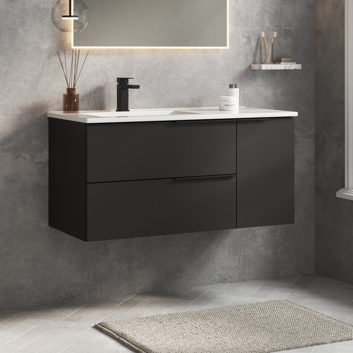 Celtic Duo 1000mm Wall Hung Vanity Unit with Door & Basin - Matt Black