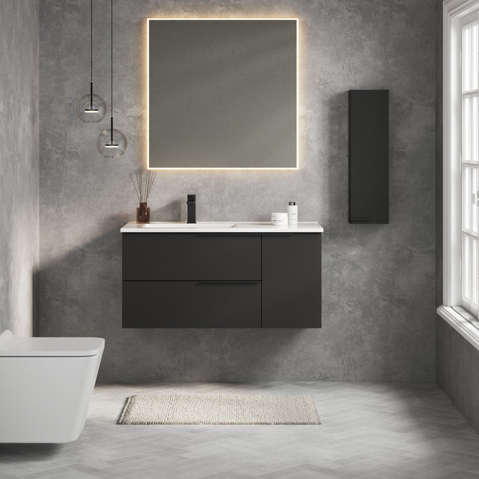 Celtic Duo 1000mm Wall Hung Vanity Unit with Door & Basin - Matt Black