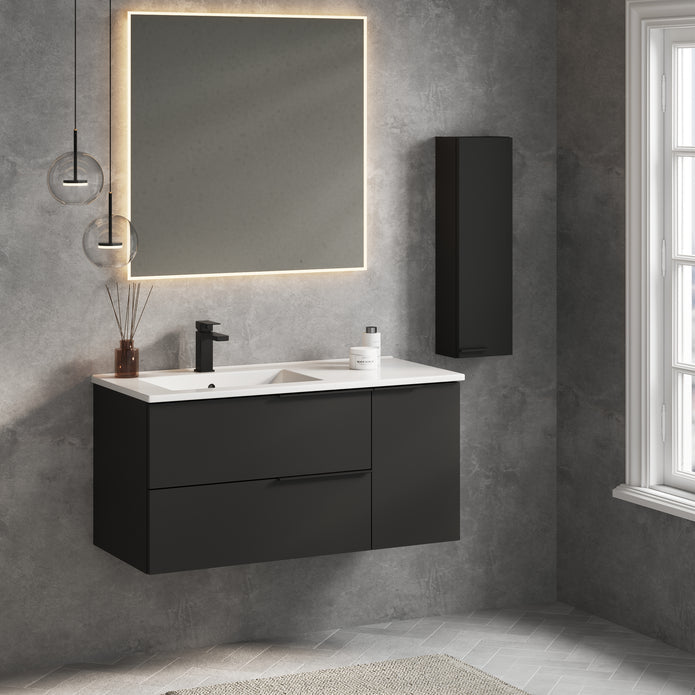 Celtic Duo 1000mm Wall Hung Vanity Unit with Door & Basin - Matt Black