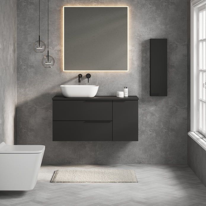 Celtic Duo 1000mm Wall Hung Vanity Unit with Door & Worktop - Matt Black