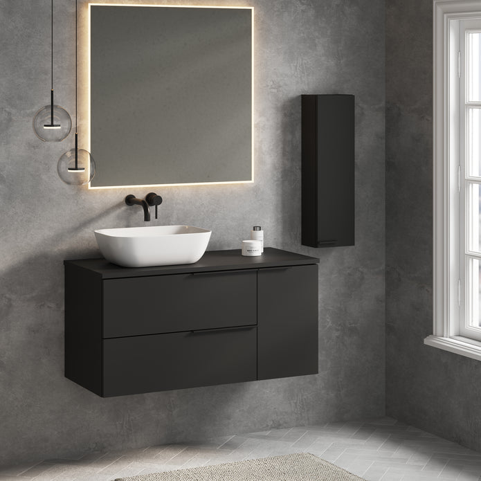 Celtic Duo 1000mm Wall Hung Vanity Unit with Door & Worktop - Matt Black