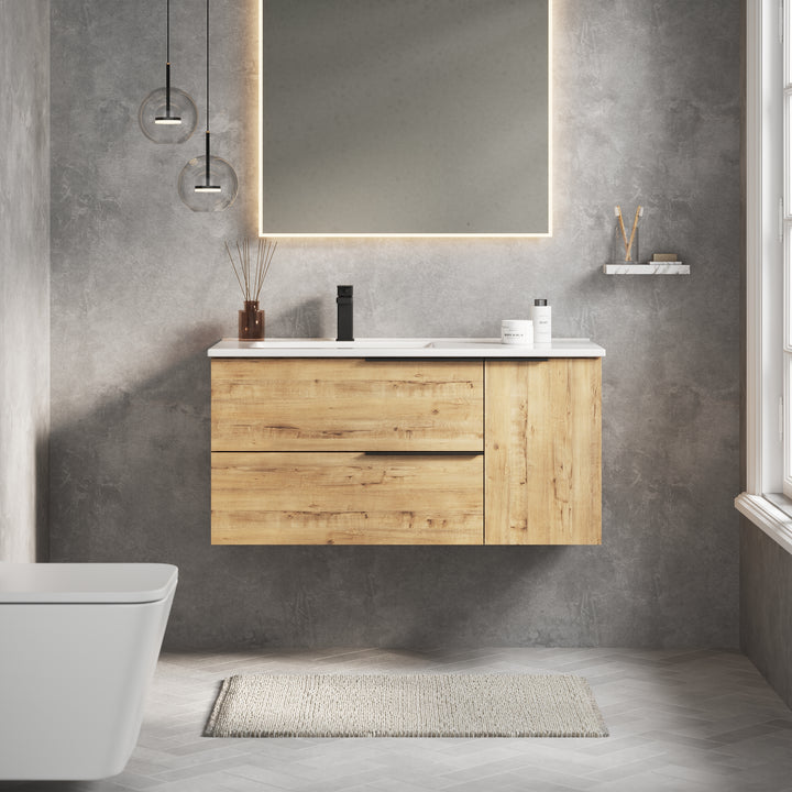 Celtic Duo 1000mm Wall Hung Vanity Unit with Door & Basin - Ostippo Oak