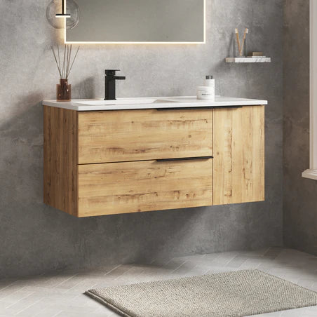 Celtic Duo 1000mm Wall Hung Vanity Unit with Door & Basin - Ostippo Oak