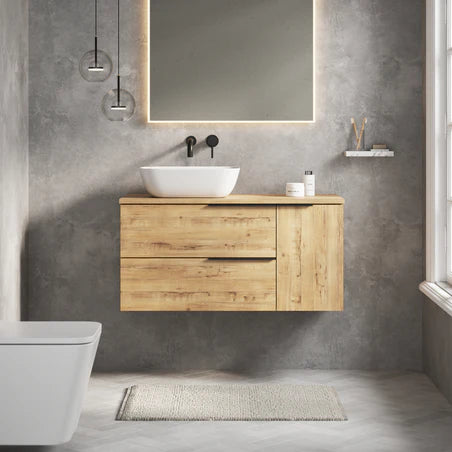Celtic Duo 1000mm Wall Hung Vanity Unit with Door & Worktop - Ostippo Oak