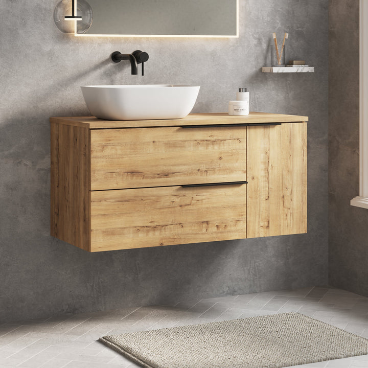 Celtic Duo 1000mm Wall Hung Vanity Unit with Door & Worktop - Ostippo Oak