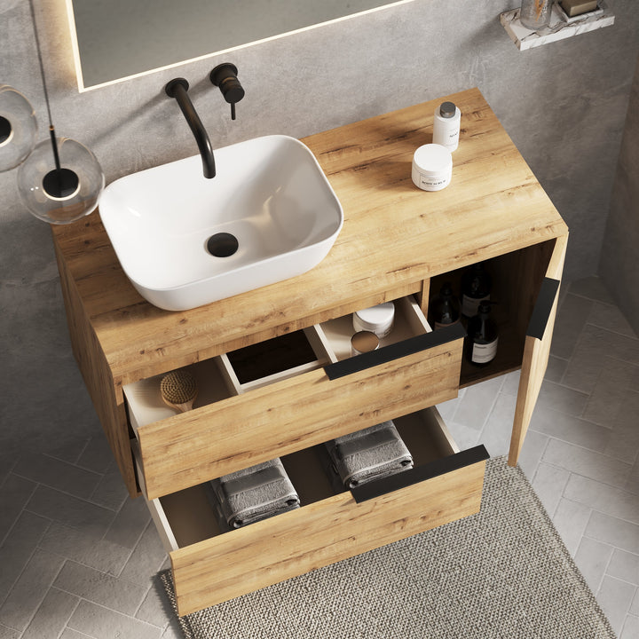 Celtic Duo 1000mm Wall Hung Vanity Unit with Door & Worktop - Ostippo Oak