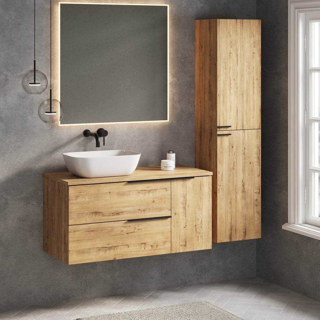 Celtic Duo 1000mm Wall Hung Vanity Unit with Door & Worktop - Ostippo Oak
