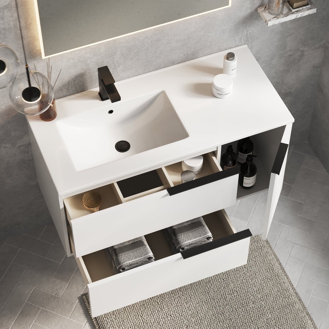 Celtic Duo 1000mm Wall Hung Vanity Unit with Door & Basin - Gloss White