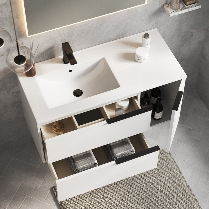 Celtic Duo 1000mm Wall Hung Vanity Unit with Door & Basin - Gloss White