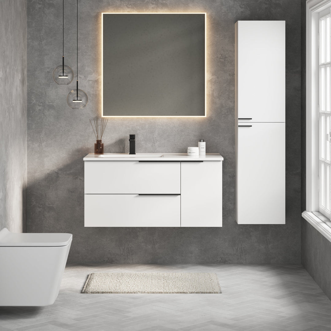 Celtic Duo 1000mm Wall Hung Vanity Unit with Door & Basin - Gloss White