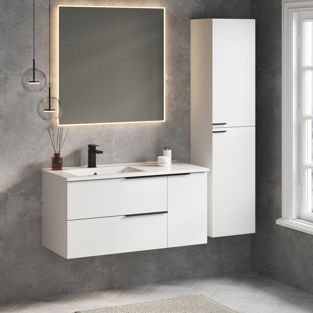 Celtic Duo 1000mm Wall Hung Vanity Unit with Door & Basin - Gloss White