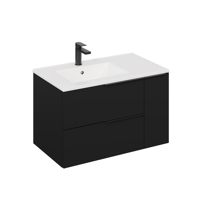 Celtic Duo 800mm Wall Hung Vanity Unit with Door & Basin - Matt Black