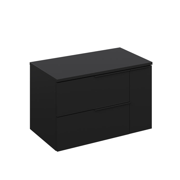 Celtic Duo 1000mm Wall Hung Vanity Unit with Door & Worktop - Matt Black