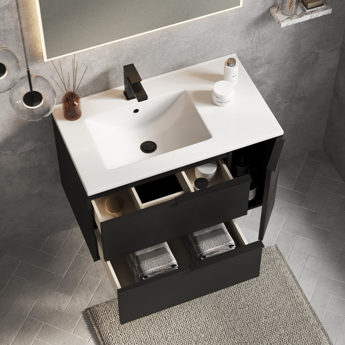 Celtic Duo 800mm Wall Hung Vanity Unit with Door & Basin - Matt Black