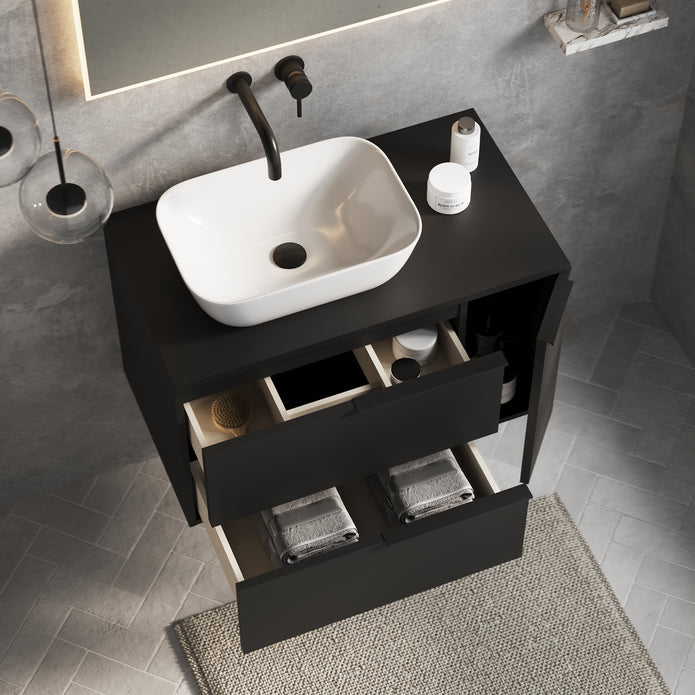 Celtic Duo 1000mm Wall Hung Vanity Unit with Door & Worktop - Matt Black