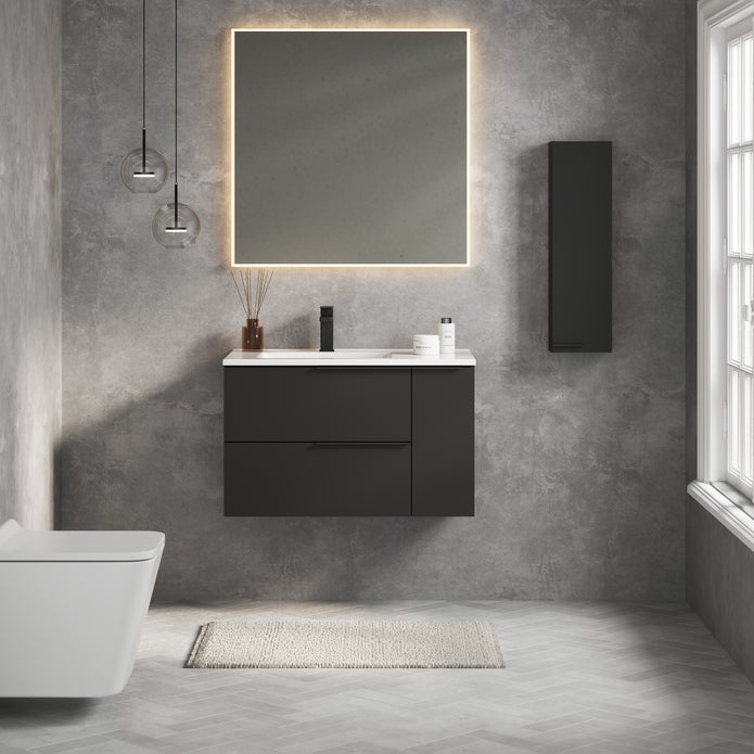 Celtic Duo 800mm Wall Hung Vanity Unit with Door & Basin - Matt Black