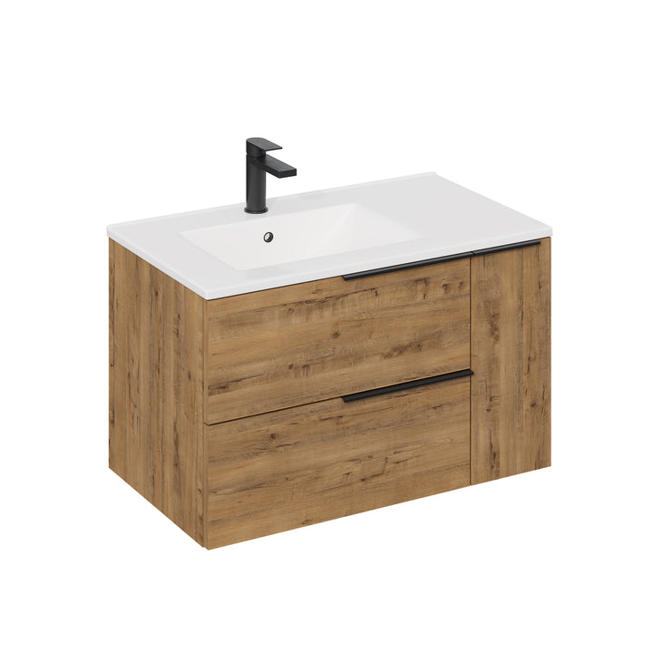 Celtic Duo 800mm Wall Hung Vanity Unit with Door & Basin - Ostippo Oak