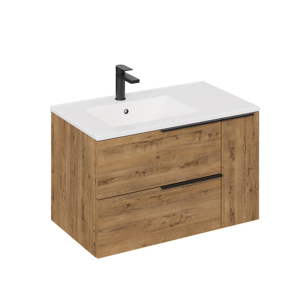 Celtic Duo 1000mm Wall Hung Vanity Unit with Door & Basin - Ostippo Oak