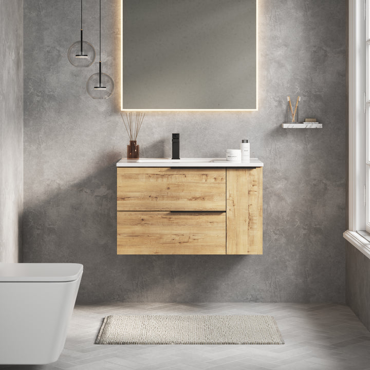 Celtic Duo 800mm Wall Hung Vanity Unit with Door & Basin - Ostippo Oak