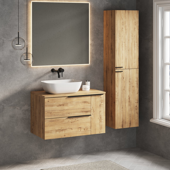 Celtic Duo 800mm Wall Hung Vanity Unit with Door & Worktop - Ostippo Oak