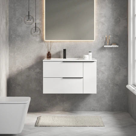 Celtic Duo 800mm Wall Hung Vanity Unit with Door & Basin - Gloss White