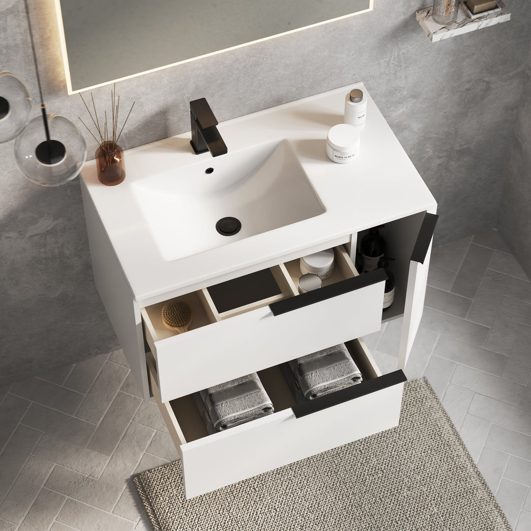 Celtic Duo 800mm Wall Hung Vanity Unit with Door & Basin - Gloss White