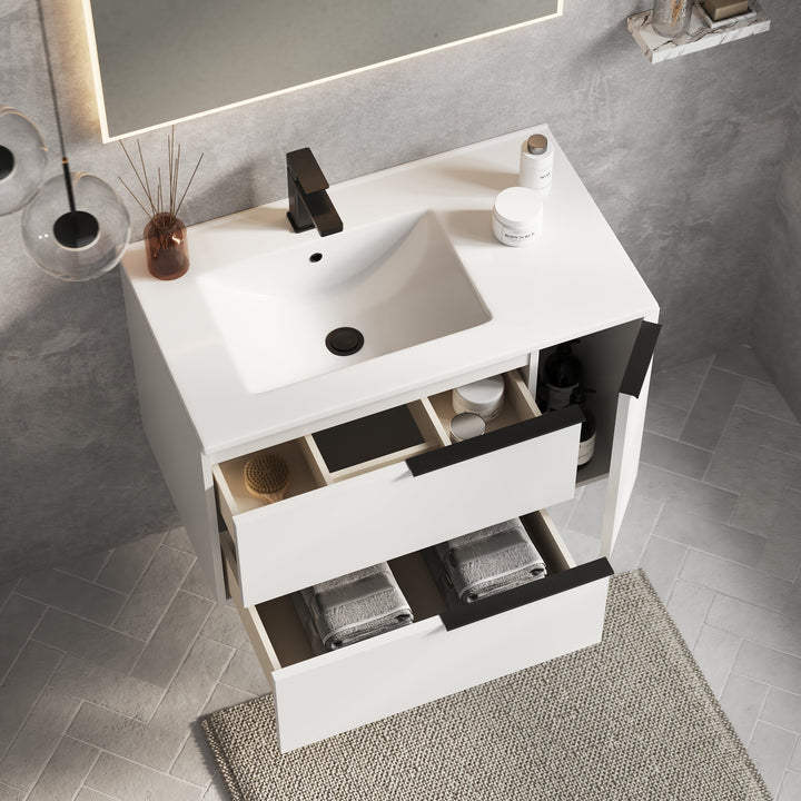 Celtic Duo 800mm Wall Hung Vanity Unit with Door & Basin - Gloss White