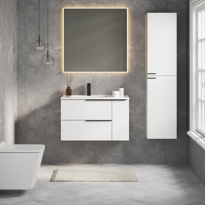 Celtic Duo 800mm Wall Hung Vanity Unit with Door & Basin - Gloss White