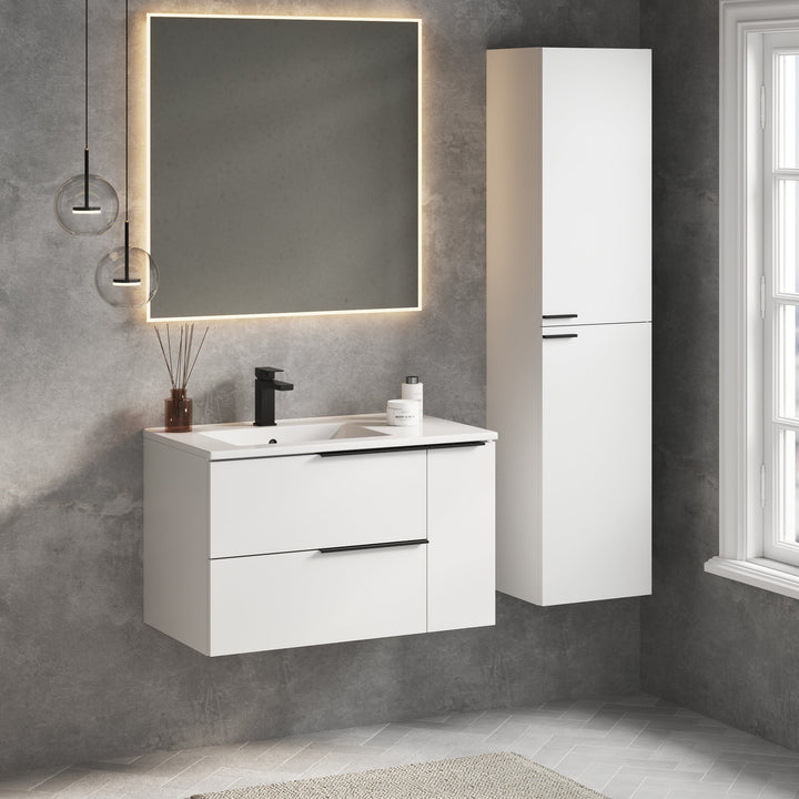 Celtic Duo 800mm Wall Hung Vanity Unit with Door & Basin - Gloss White
