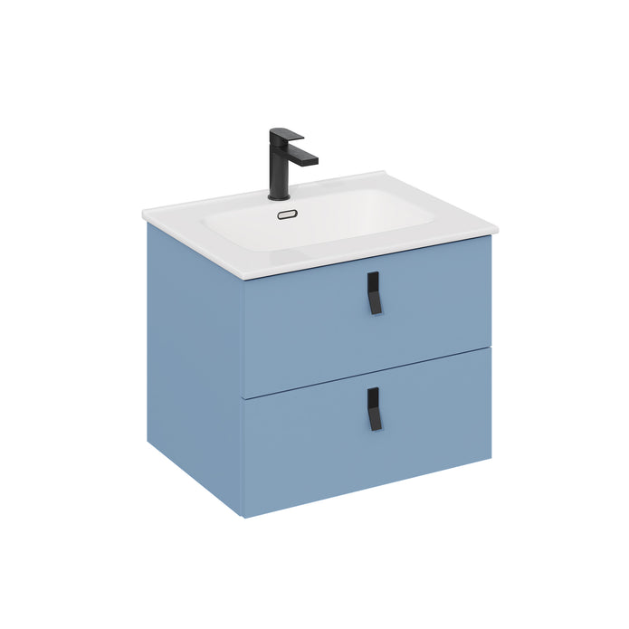 Invicta 600mm Wall Hung Vanity Unit with Matt Black Handles - Powder Blue