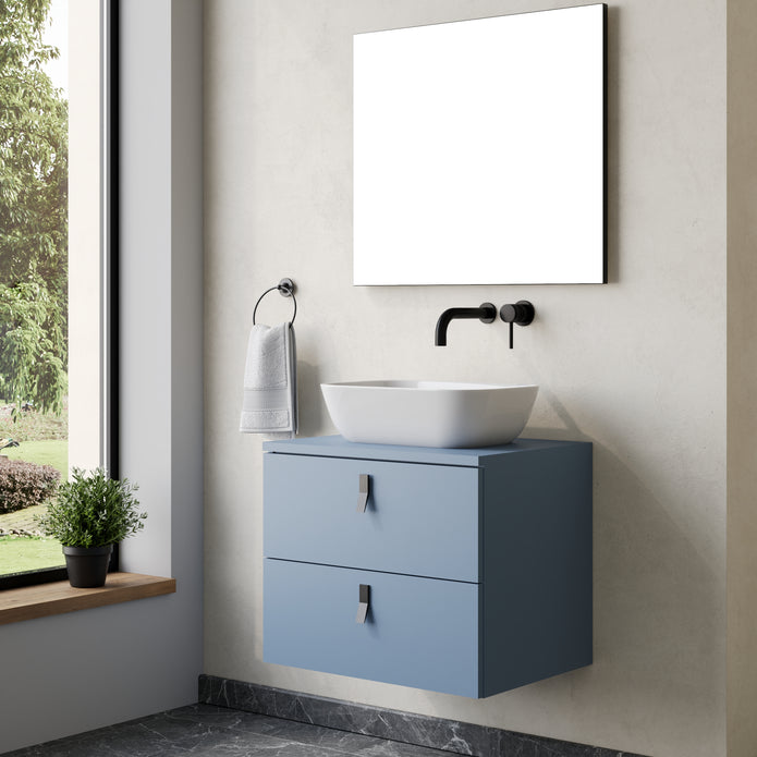 Invicta 600mm Wall Hung Vanity Unit with Matt Black Handles - Powder Blue