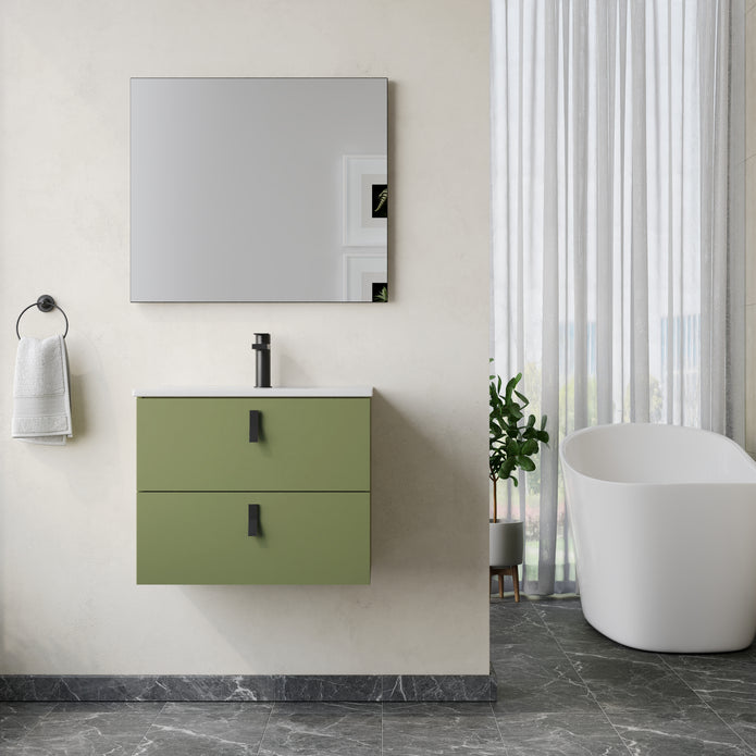 Invicta 600mm Wall Hung Vanity Unit with Matt Black Handles - Sage Green