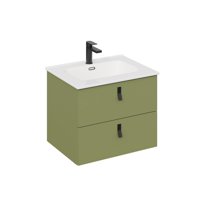 Invicta 600mm Wall Hung Vanity Unit with Matt Black Handles - Sage Green