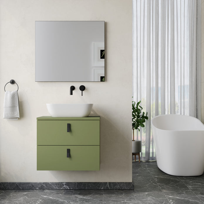 Invicta 600mm Wall Hung Vanity Unit with Matt Black Handles - Sage Green