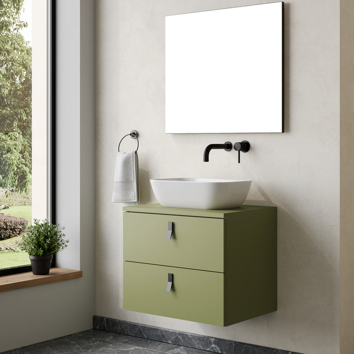 Invicta 600mm Wall Hung Vanity Unit with Matt Black Handles - Sage Green