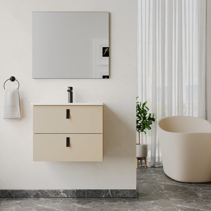 Invicta 600mm Wall Hung Vanity Unit with Matt Black Handles - Perla Ivory