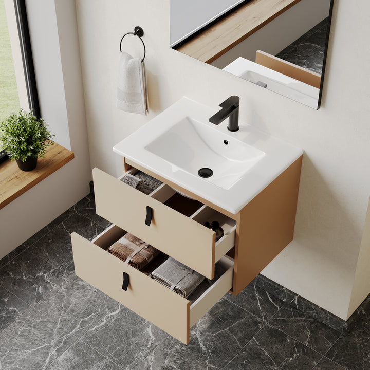 Invicta 600mm Wall Hung Vanity Unit with Matt Black Handles - Perla Ivory