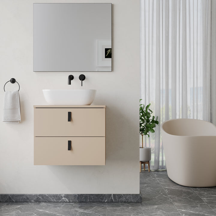 Invicta 600mm Wall Hung Vanity Unit with Matt Black Handles - Perla Ivory