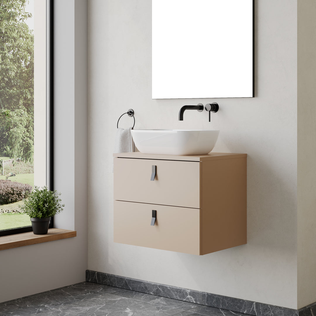 Invicta 600mm Wall Hung Vanity Unit with Matt Black Handles - Perla Ivory