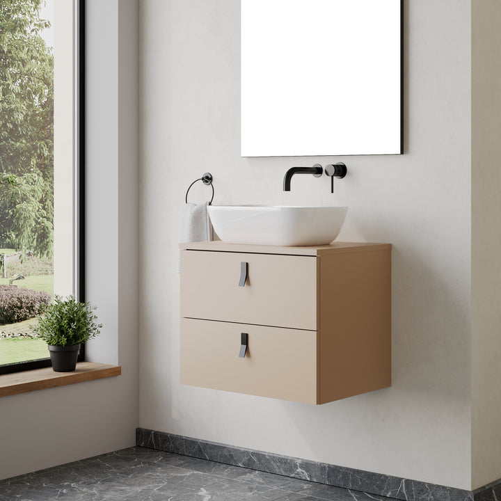 Invicta 600mm Wall Hung Vanity Unit with Matt Black Handles - Perla Ivory