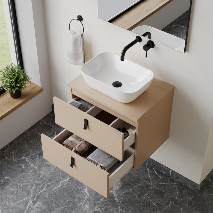 Invicta 600mm Wall Hung Vanity Unit with Matt Black Handles - Perla Ivory