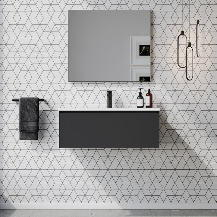 Kameo 800mm Wall Hung 1 Drawer Vanity Unit with Basin - Matt Black