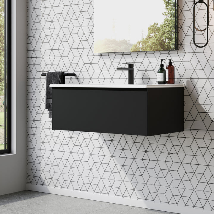 Kameo 800mm Wall Hung 1 Drawer Vanity Unit with Basin - Matt Black