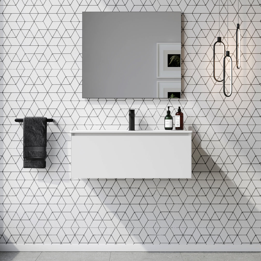 Kameo 800mm Wall Hung 1 Drawer Vanity Unit with Basin - Matt White