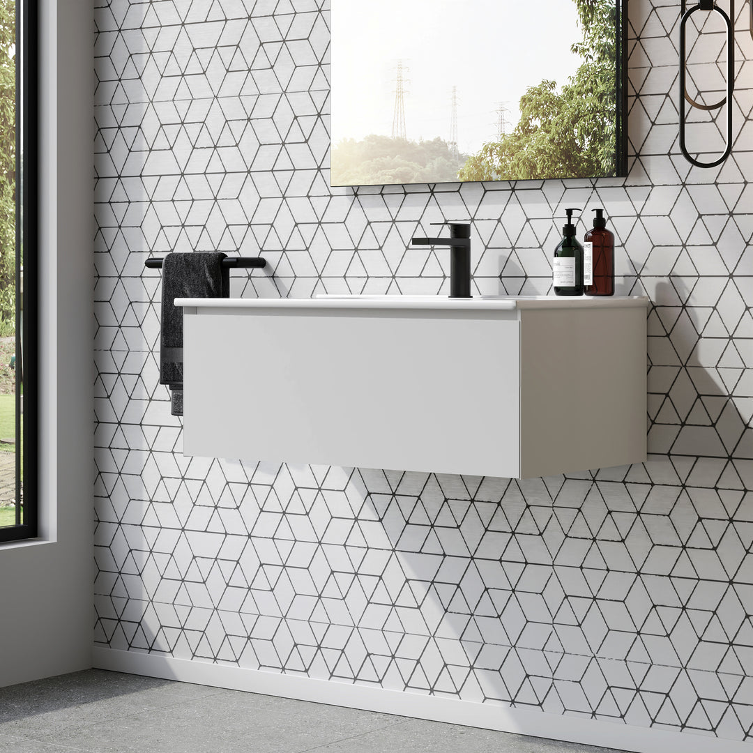 Kameo 800mm Wall Hung 1 Drawer Vanity Unit with Basin - Matt White