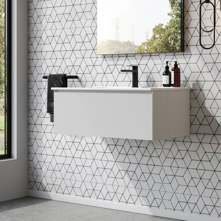 Kameo 800mm Wall Hung 1 Drawer Vanity Unit with Basin - Matt White