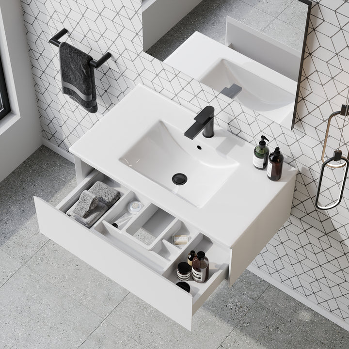 Kameo 800mm Wall Hung 1 Drawer Vanity Unit with Basin - Matt White