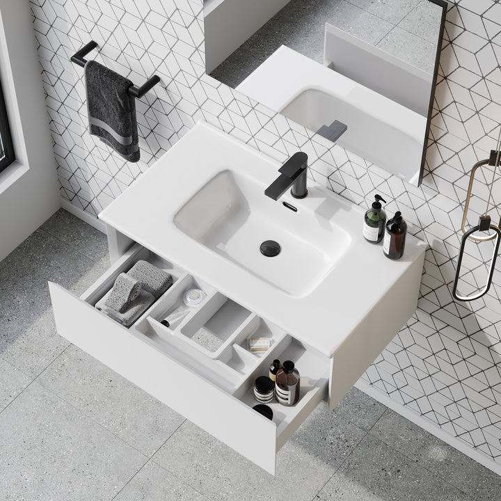 Kameo 800mm Wall Hung 1 Drawer Vanity Unit with Basin - Matt White