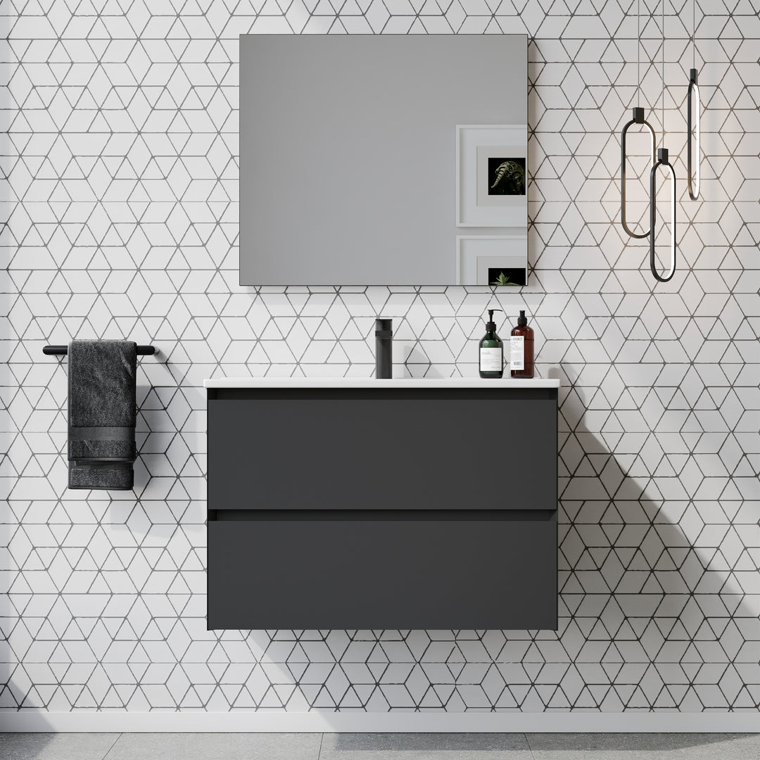 Kameo 800mm Wall Hung 2 Drawer Vanity Unit with Basin - Matt Black