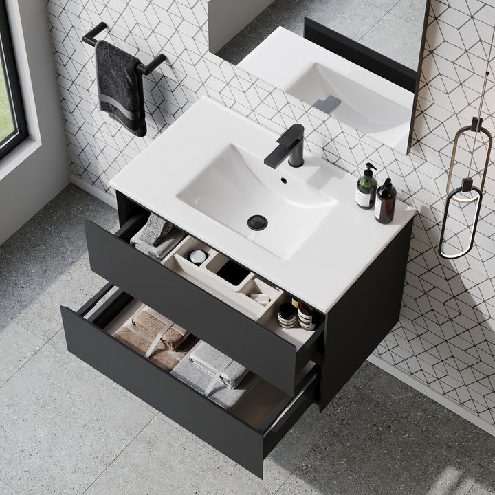 Kameo 800mm Wall Hung 2 Drawer Vanity Unit with Basin - Matt Black